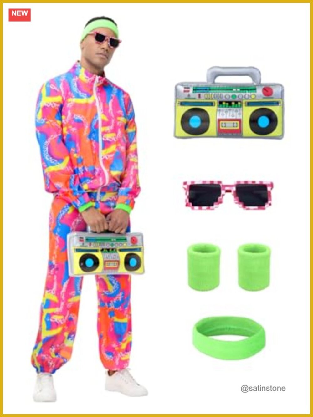 Men's 80s Retro Tracksuit Costume Set with Sweatbands & Glasses